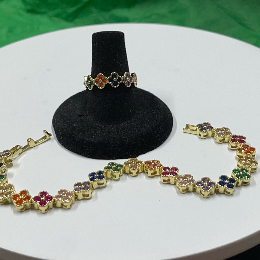 Gold Multi-Color Flower Jewelry Set